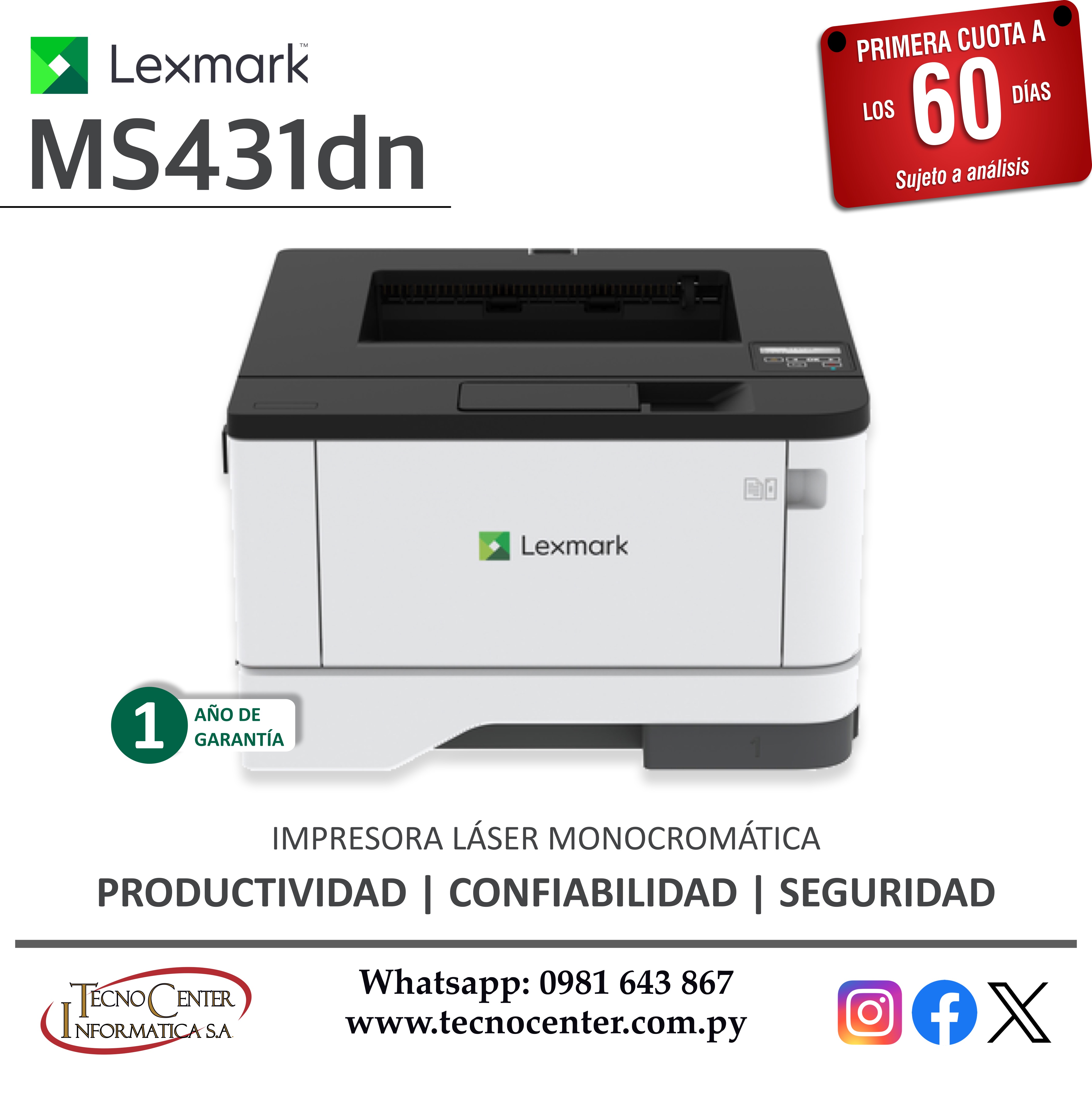 Impresora Láser Monocromática Lexmark MS431dn
